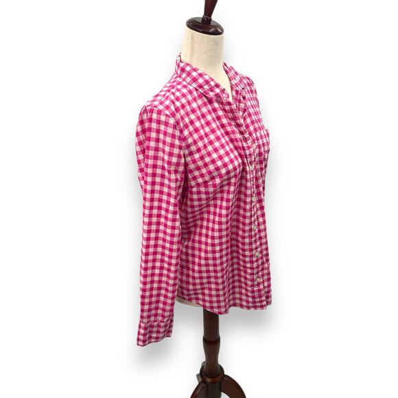 J. Crew Hot Pink Gingham Plaid Button Front Shirt Size Small Lightweight Check - Picture 5 of 7